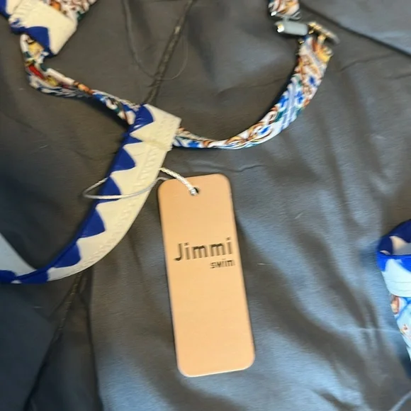 🆕 Jimmi Swim Blue unique sexy print TRIANGLE HIGH CUT MOSAIC BIKINI SET NWT S - Picture 13 of 15